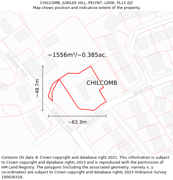 CHILCOMB, JUBILEE HILL, PELYNT, LOOE, PL13 2JZ: Plot and title map