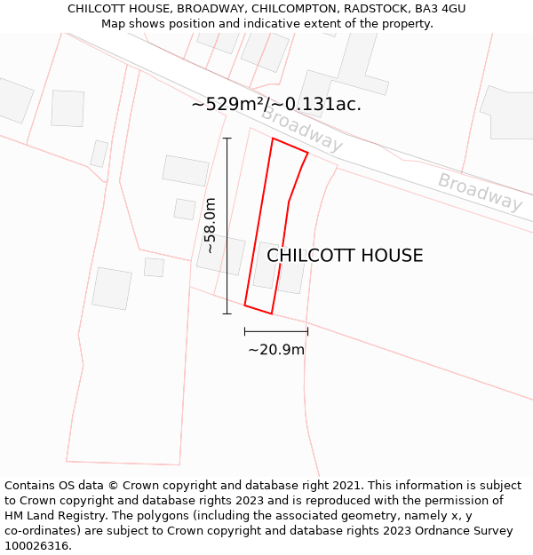 CHILCOTT HOUSE, BROADWAY, CHILCOMPTON, RADSTOCK, BA3 4GU: Plot and title map