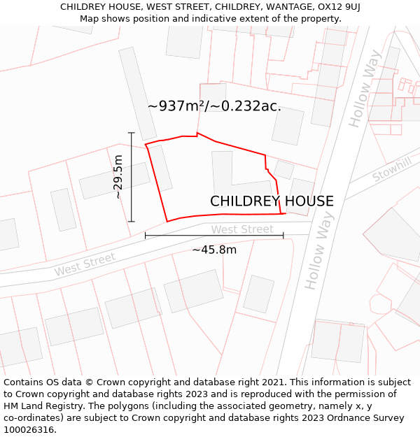 CHILDREY HOUSE, WEST STREET, CHILDREY, WANTAGE, OX12 9UJ: Plot and title map