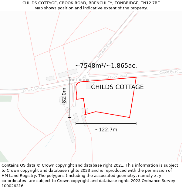 CHILDS COTTAGE, CROOK ROAD, BRENCHLEY, TONBRIDGE, TN12 7BE: Plot and title map