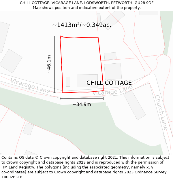 CHILL COTTAGE, VICARAGE LANE, LODSWORTH, PETWORTH, GU28 9DF: Plot and title map