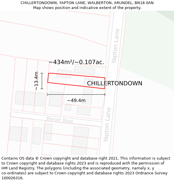 CHILLERTONDOWN, YAPTON LANE, WALBERTON, ARUNDEL, BN18 0AN: Plot and title map