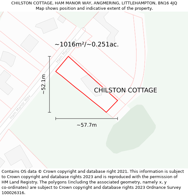 CHILSTON COTTAGE, HAM MANOR WAY, ANGMERING, LITTLEHAMPTON, BN16 4JQ: Plot and title map