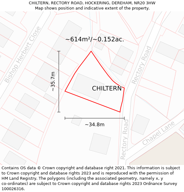 CHILTERN, RECTORY ROAD, HOCKERING, DEREHAM, NR20 3HW: Plot and title map