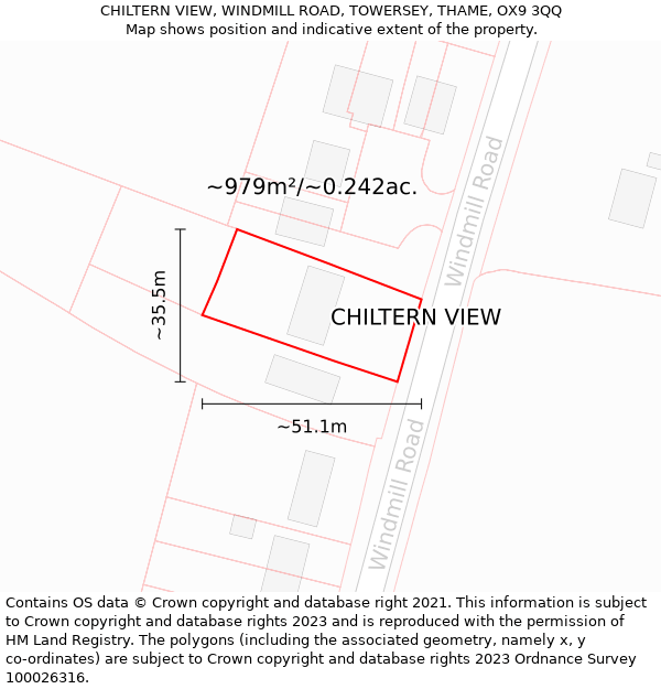 CHILTERN VIEW, WINDMILL ROAD, TOWERSEY, THAME, OX9 3QQ: Plot and title map