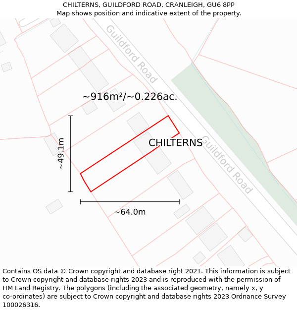 CHILTERNS, GUILDFORD ROAD, CRANLEIGH, GU6 8PP: Plot and title map