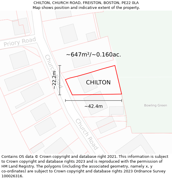 CHILTON, CHURCH ROAD, FREISTON, BOSTON, PE22 0LA: Plot and title map