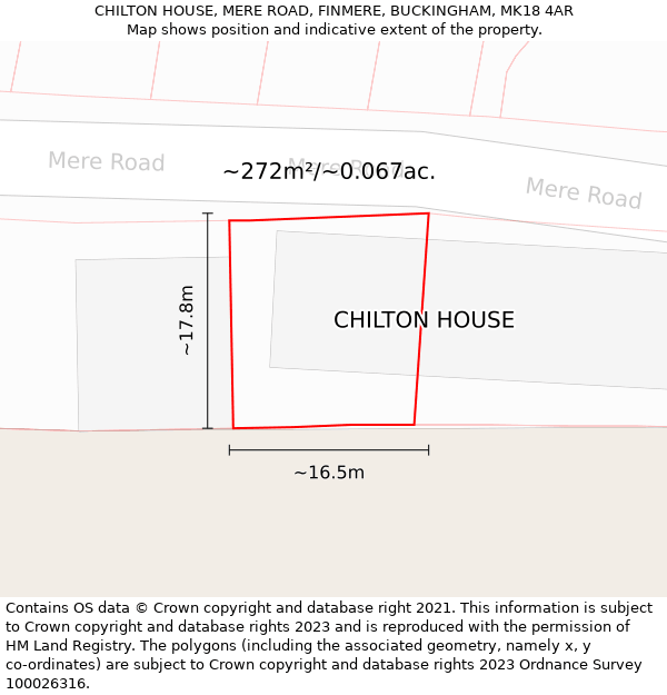 CHILTON HOUSE, MERE ROAD, FINMERE, BUCKINGHAM, MK18 4AR: Plot and title map