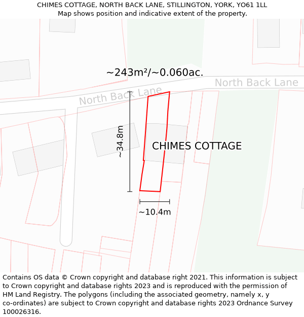 CHIMES COTTAGE, NORTH BACK LANE, STILLINGTON, YORK, YO61 1LL: Plot and title map