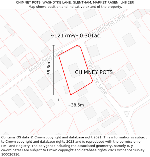 CHIMNEY POTS, WASHDYKE LANE, GLENTHAM, MARKET RASEN, LN8 2ER: Plot and title map