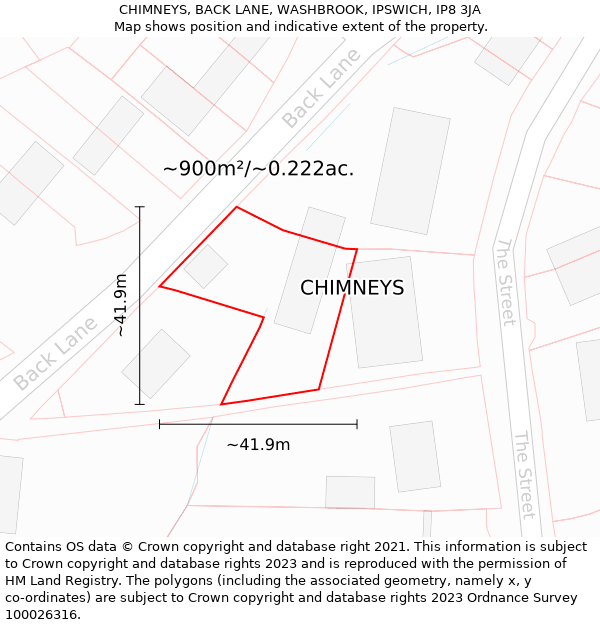 CHIMNEYS, BACK LANE, WASHBROOK, IPSWICH, IP8 3JA: Plot and title map