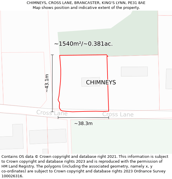 CHIMNEYS, CROSS LANE, BRANCASTER, KING'S LYNN, PE31 8AE: Plot and title map