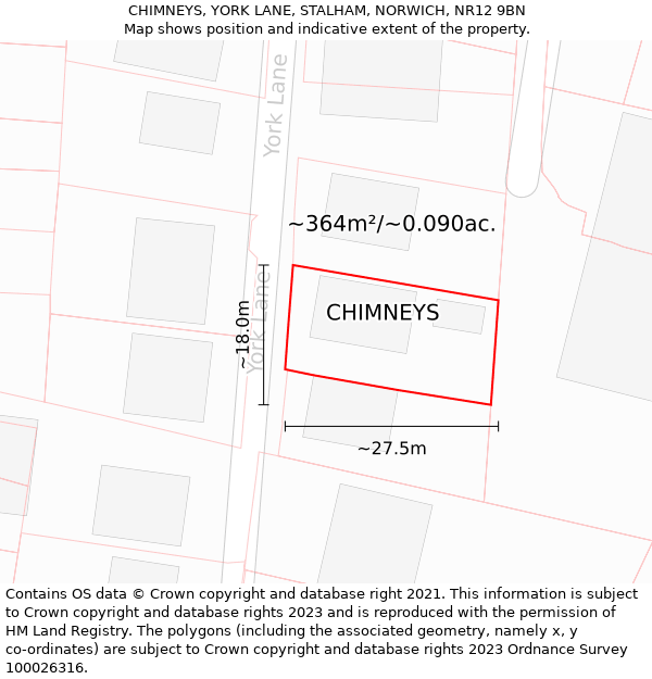 CHIMNEYS, YORK LANE, STALHAM, NORWICH, NR12 9BN: Plot and title map