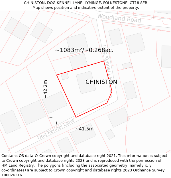 CHINISTON, DOG KENNEL LANE, LYMINGE, FOLKESTONE, CT18 8ER: Plot and title map