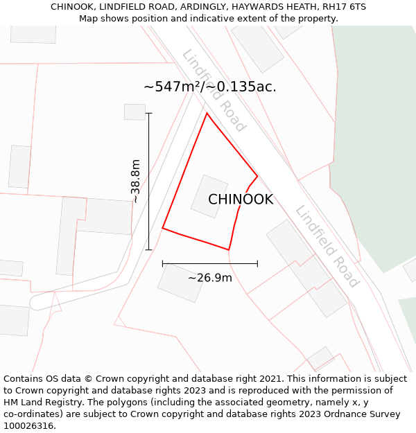 CHINOOK, LINDFIELD ROAD, ARDINGLY, HAYWARDS HEATH, RH17 6TS: Plot and title map