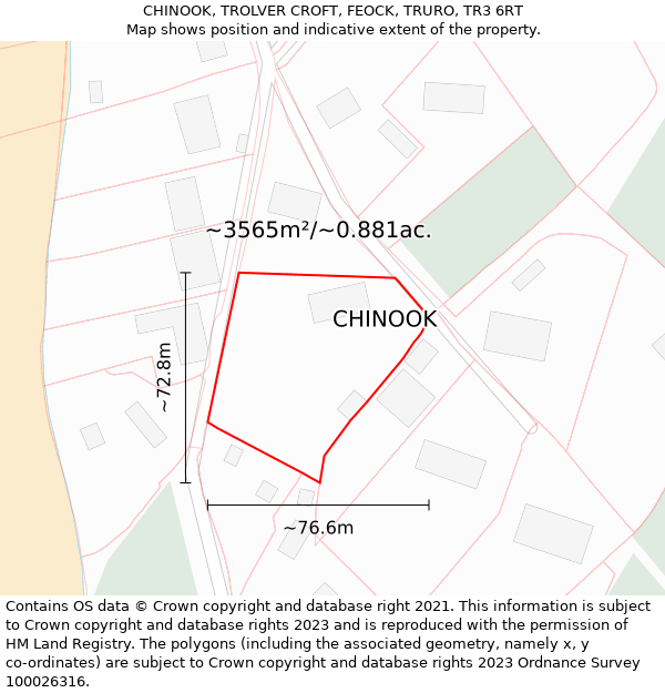 CHINOOK, TROLVER CROFT, FEOCK, TRURO, TR3 6RT: Plot and title map