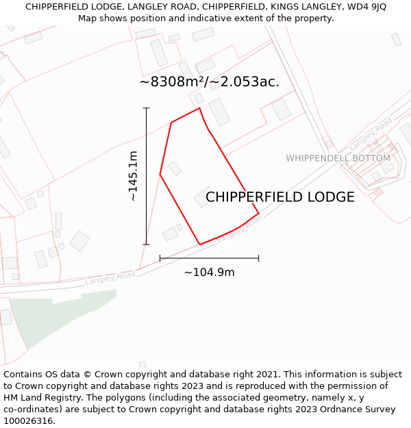 CHIPPERFIELD LODGE, LANGLEY ROAD, CHIPPERFIELD, KINGS LANGLEY, WD4 9JQ: Plot and title map