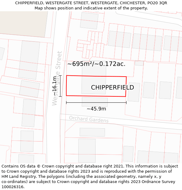 CHIPPERFIELD, WESTERGATE STREET, WESTERGATE, CHICHESTER, PO20 3QR: Plot and title map