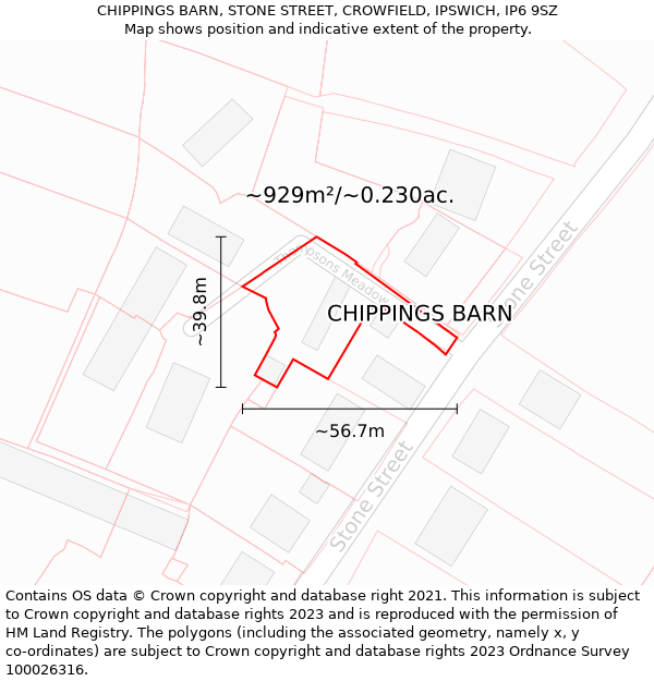 CHIPPINGS BARN, STONE STREET, CROWFIELD, IPSWICH, IP6 9SZ: Plot and title map