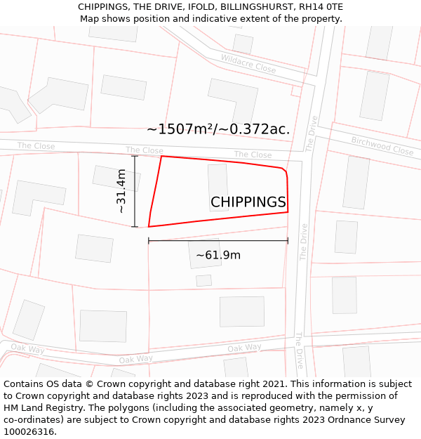 CHIPPINGS, THE DRIVE, IFOLD, BILLINGSHURST, RH14 0TE: Plot and title map