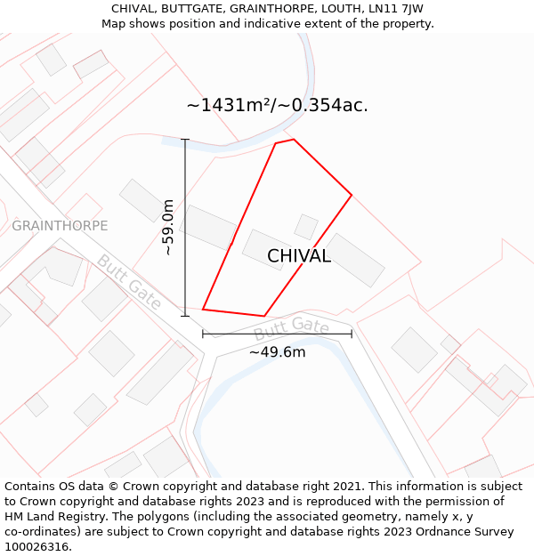 CHIVAL, BUTTGATE, GRAINTHORPE, LOUTH, LN11 7JW: Plot and title map