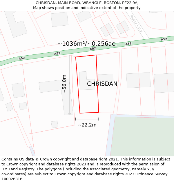 CHRISDAN, MAIN ROAD, WRANGLE, BOSTON, PE22 9AJ: Plot and title map