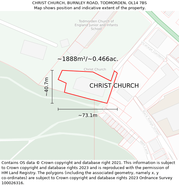 CHRIST CHURCH, BURNLEY ROAD, TODMORDEN, OL14 7BS: Plot and title map