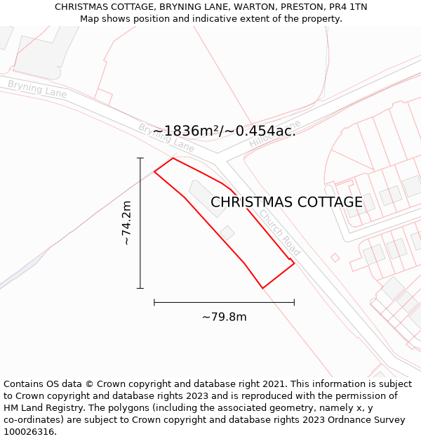 CHRISTMAS COTTAGE, BRYNING LANE, WARTON, PRESTON, PR4 1TN: Plot and title map
