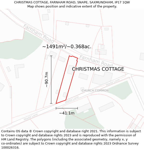 CHRISTMAS COTTAGE, FARNHAM ROAD, SNAPE, SAXMUNDHAM, IP17 1QW: Plot and title map