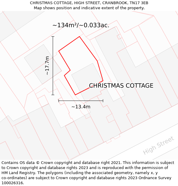 CHRISTMAS COTTAGE, HIGH STREET, CRANBROOK, TN17 3EB: Plot and title map