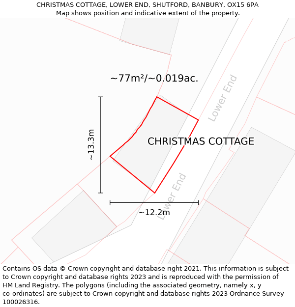 CHRISTMAS COTTAGE, LOWER END, SHUTFORD, BANBURY, OX15 6PA: Plot and title map