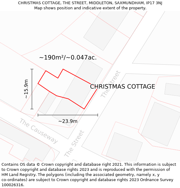 CHRISTMAS COTTAGE, THE STREET, MIDDLETON, SAXMUNDHAM, IP17 3NJ: Plot and title map