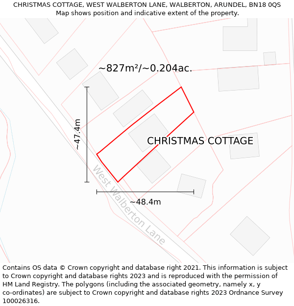 CHRISTMAS COTTAGE, WEST WALBERTON LANE, WALBERTON, ARUNDEL, BN18 0QS: Plot and title map
