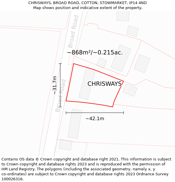 CHRISWAYS, BROAD ROAD, COTTON, STOWMARKET, IP14 4ND: Plot and title map