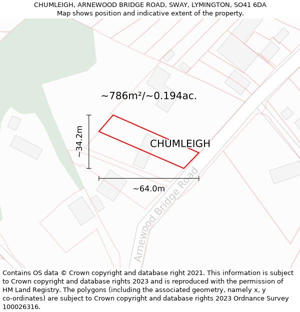 CHUMLEIGH, ARNEWOOD BRIDGE ROAD, SWAY, LYMINGTON, SO41 6DA: Plot and title map