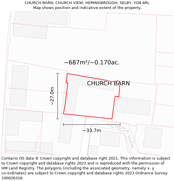 CHURCH BARN, CHURCH VIEW, HEMINGBROUGH, SELBY, YO8 6RL: Plot and title map