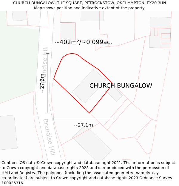 CHURCH BUNGALOW, THE SQUARE, PETROCKSTOW, OKEHAMPTON, EX20 3HN: Plot and title map