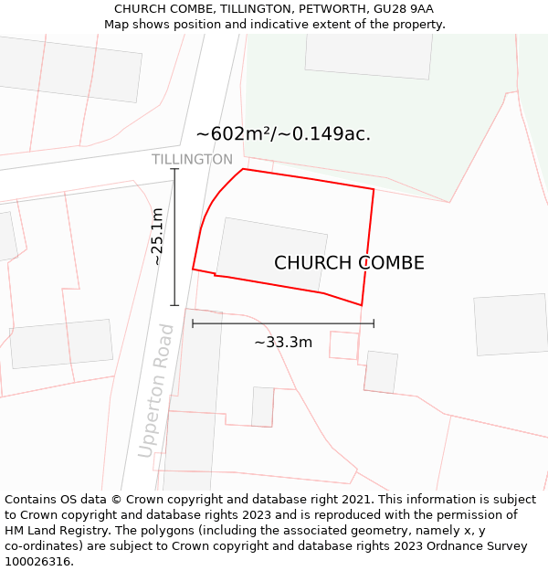 CHURCH COMBE, TILLINGTON, PETWORTH, GU28 9AA: Plot and title map