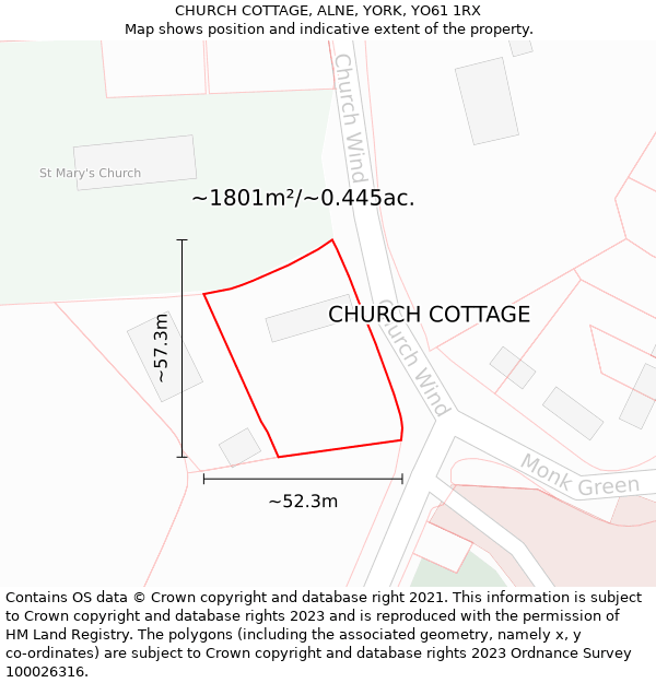 CHURCH COTTAGE, ALNE, YORK, YO61 1RX: Plot and title map