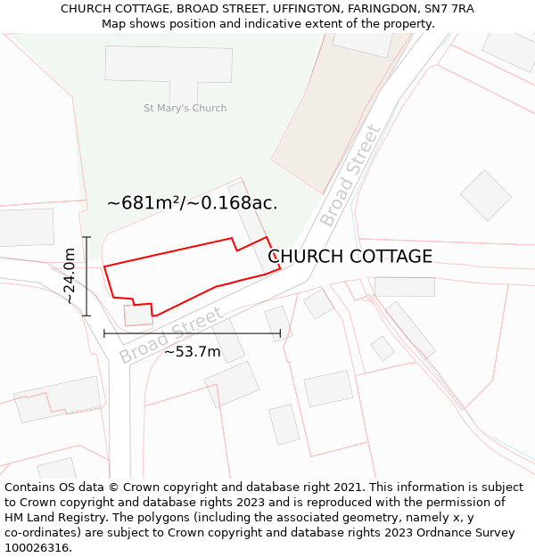 CHURCH COTTAGE, BROAD STREET, UFFINGTON, FARINGDON, SN7 7RA: Plot and title map