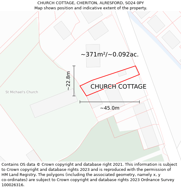 CHURCH COTTAGE, CHERITON, ALRESFORD, SO24 0PY: Plot and title map