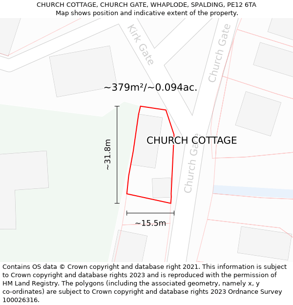 CHURCH COTTAGE, CHURCH GATE, WHAPLODE, SPALDING, PE12 6TA: Plot and title map
