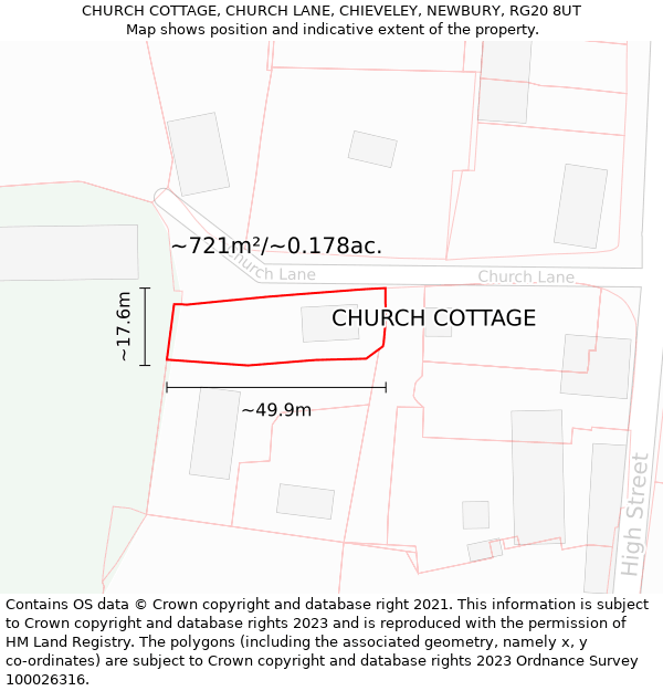 CHURCH COTTAGE, CHURCH LANE, CHIEVELEY, NEWBURY, RG20 8UT: Plot and title map