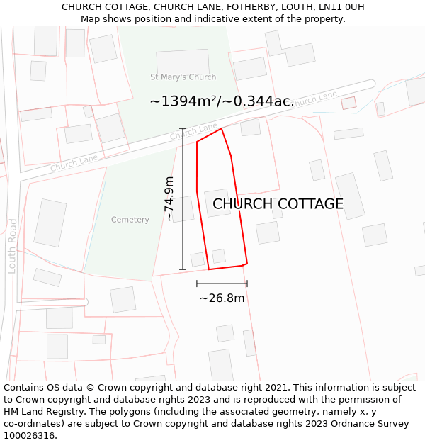 CHURCH COTTAGE, CHURCH LANE, FOTHERBY, LOUTH, LN11 0UH: Plot and title map