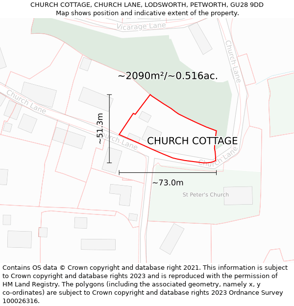CHURCH COTTAGE, CHURCH LANE, LODSWORTH, PETWORTH, GU28 9DD: Plot and title map