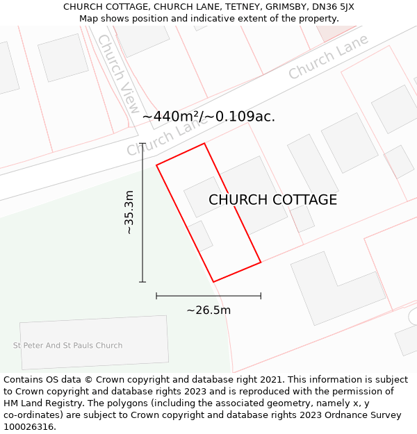 CHURCH COTTAGE, CHURCH LANE, TETNEY, GRIMSBY, DN36 5JX: Plot and title map