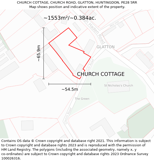 CHURCH COTTAGE, CHURCH ROAD, GLATTON, HUNTINGDON, PE28 5RR: Plot and title map