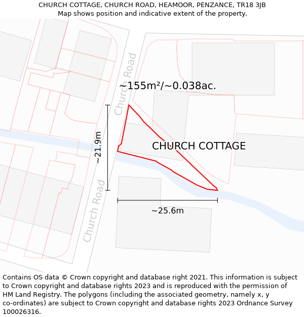 CHURCH COTTAGE, CHURCH ROAD, HEAMOOR, PENZANCE, TR18 3JB: Plot and title map