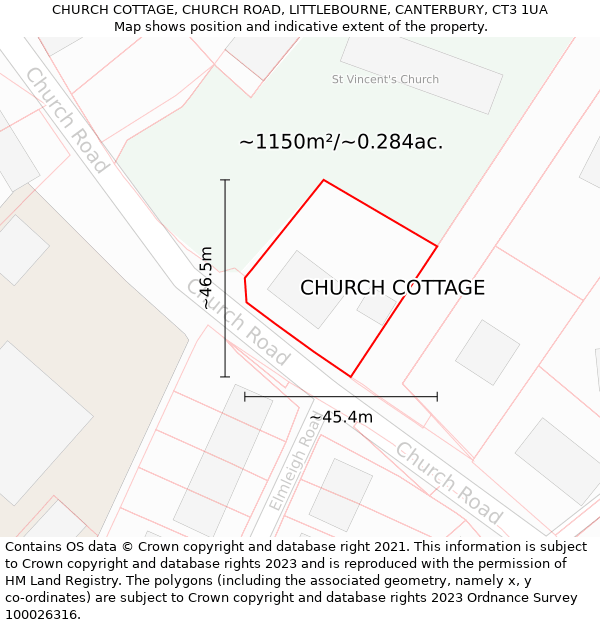 CHURCH COTTAGE, CHURCH ROAD, LITTLEBOURNE, CANTERBURY, CT3 1UA: Plot and title map