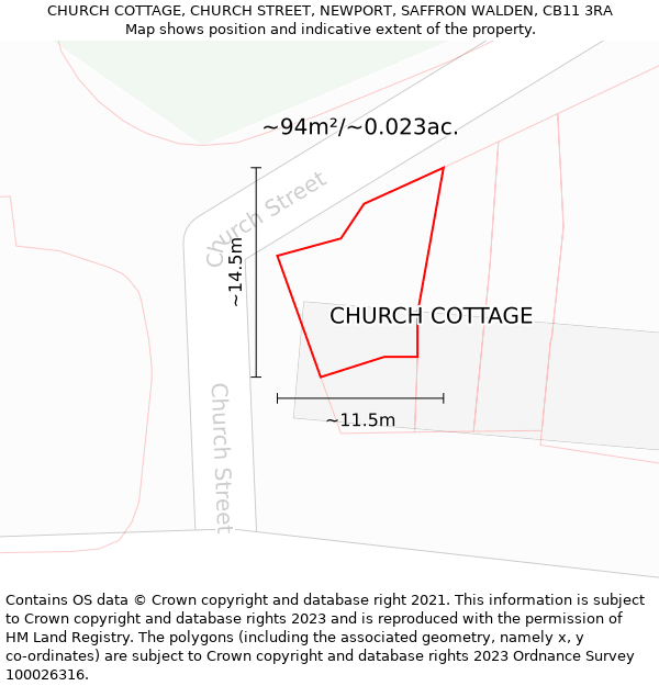 CHURCH COTTAGE, CHURCH STREET, NEWPORT, SAFFRON WALDEN, CB11 3RA: Plot and title map